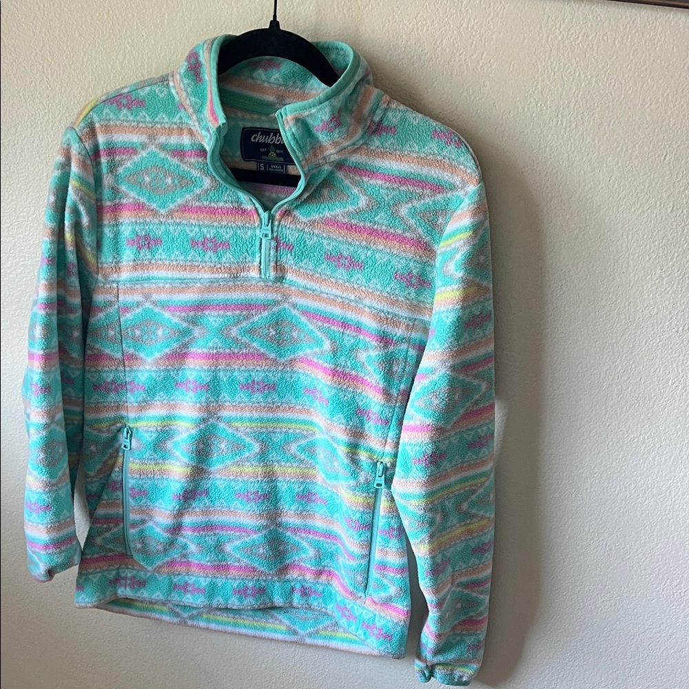 Chubbies Aqua, Pink & Yellow Patterned Fleece Quarter-Zip